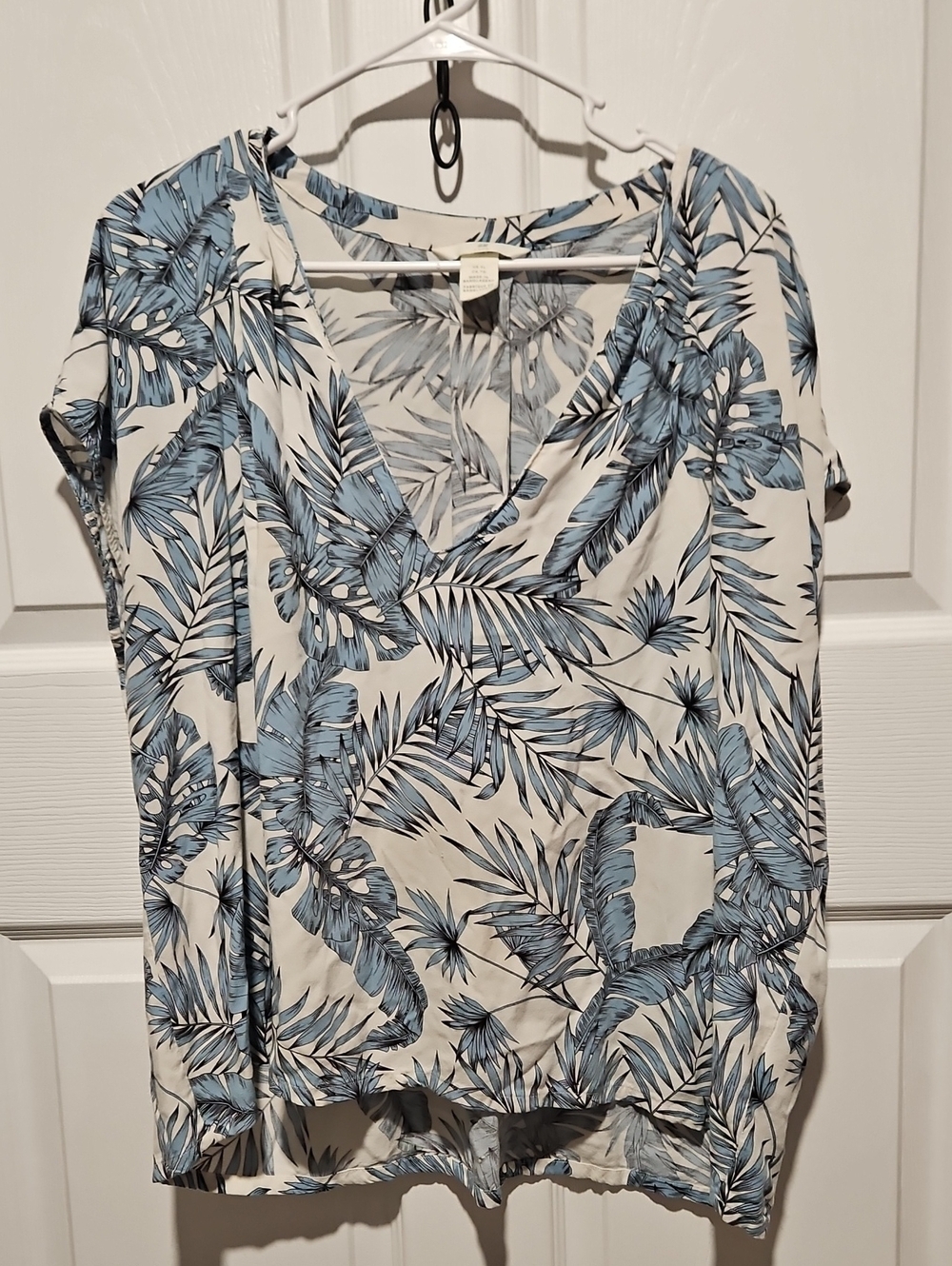 H&M Cream Blouse with Blue Leaf Print